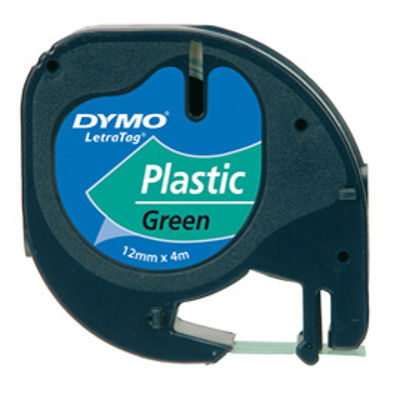 Immagine di Nastro Dymo Letratag In Plastica 912040 12Mmx4M Nero/Verde [S0721640]