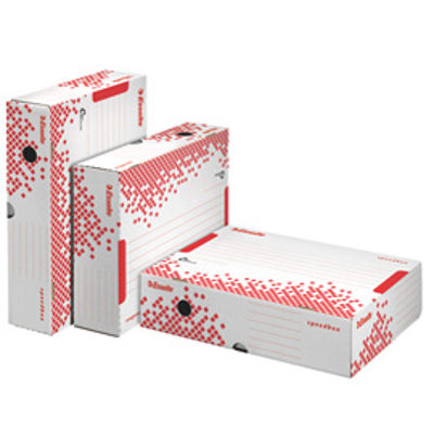 Immagine di Scatola archivio Speedbox - dorso 8 cm - 35x25 cm - bianco e rosso - Esselte - conf. 25 pezzi [623985]