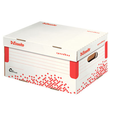 Immagine di Scatola archivio Speedbox - dorso 8 cm - 35x25 cm - apertura totale - bianco e rosso -  Esselte - conf. 25 pezzi [623910]