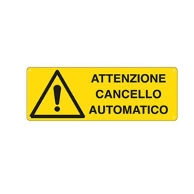 Immagine di Cartello segnalatore - ATTENZIONE CANCELLO AUTOMATICO - alluminio - 35x12.5 cm [E1708K]