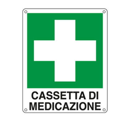 Immagine di Cartello segnalatore - CASSETTA DI MEDICAZIONE - alluminio - 16x21 cm [E20113W]