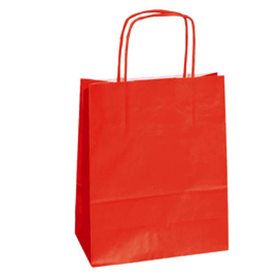 Immagine di Shoppers carta Kraft Twisted - rosso - 18 x 8 x 24cm - Cartabianca - conf. 25 shoppers [072086]