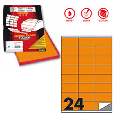 Immagine di Etichetta adesiva C500 Markin - arancio fluo - 70x36 mm - 24 etichette per foglio - scatola 100 fogli A4 [X210C500F-AR]