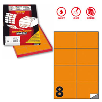 Immagine di Etichetta adesiva C512 Markin - arancio fluo - 105x74 mm - 8 etichette per foglio - scatola 100 fogli A4 [X210C512F-AR]