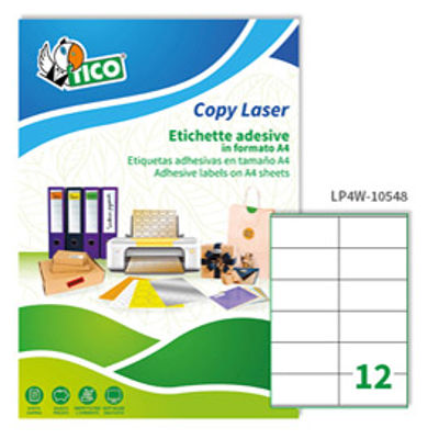 Immagine di Etichetta adesiva LP4W Tico - bianco - 105x48 mm - 12 etichette per foglio - conf. 100 fogli A4 [LP4W-10548]