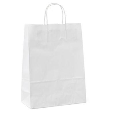 Immagine di Shoppers in carta - maniglie in cordino - 18x8x24 cm - bianco neutro - Mainetti Bags - conf. 25 pezzi [072130]