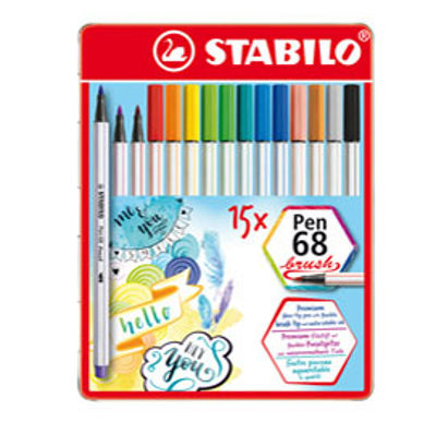 Immagine di STABILO Pen 68 brush scatola in metallo da 15 colori ass.  [568/15-32]