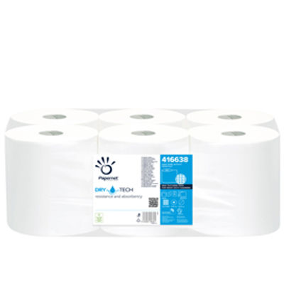 Immagine di Bobina asciugamani Autocut Drytech - 1 velo - goffratura micro - 28 gr - 19,8 cm  x 300 mt - diametro 19,2 cm - Papernet [416638]