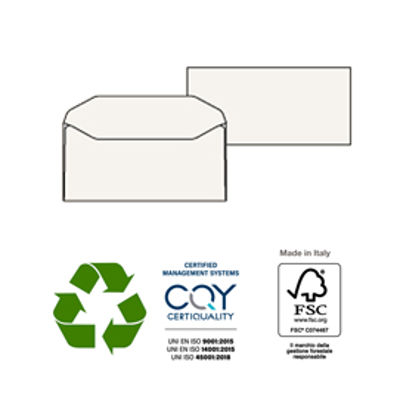 Immagine di Buste bianche Kami - in carta riciclata - senza finestra - 110x230 mm - 100 gr - Pigna - conf. 500 pezzi [0250001AM]