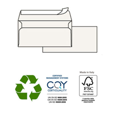 Immagine di Buste bianche Kami - in carta riciclata - senza finestra - 110x230 mm - 100 gr - Pigna - conf. 500 pezzi [0250003AM]