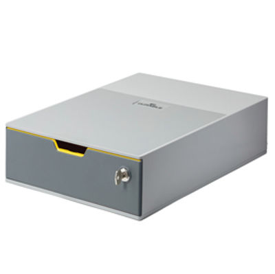 Immagine di Cassettiera un cassetto colorato varicolor - grigio safe - 8cm - serratura con chiave - Durable [7601-27]
