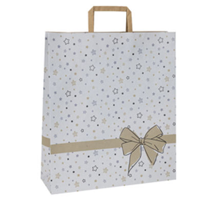 Immagine di Shoppers - con maniglie piattina - carta - 26 x 11 x 34,5 cm - fantasia stellata - bianco - Mainetti Bags - conf. 25 pezzi [086922]