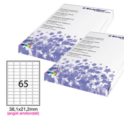 Immagine di Etichetta adesiva bianca 100fg A4 38,1x21,2mm (65et/fg) angoli tondi STARLINE [STL3046]