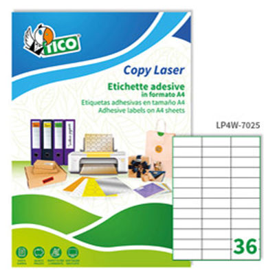 Immagine di Etichetta adesiva LP4W - permanente - 70x25 mm - 36 etichette per foglio - bianco - Tico - conf. 100 fogli A4 [LP4W-7025]