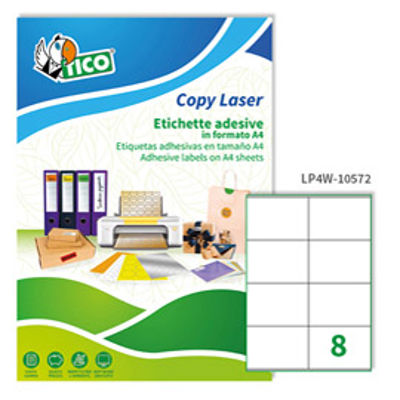 Immagine di Etichetta adesiva LP4W - permanente - 105x72 mm - 8 etichette per foglio - bianco - Tico - conf. 100 fogli A4 [LP4W-10572]