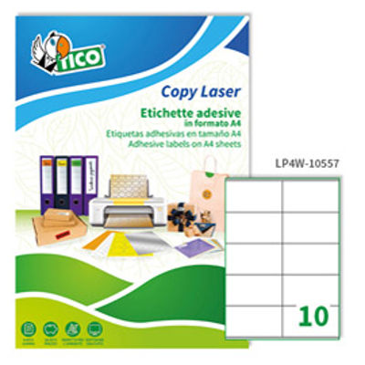 Immagine di Etichetta adesiva LP4W - permanente - 105x57 mm - 10 etichette per foglio - bianco - Tico - conf. 100 fogli A4 [LP4W-10557]