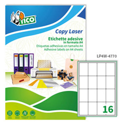 Immagine di Etichetta adesiva LP4W - permanente - 47,7x70 mm - 16 etichette per foglio - bianco - Tico - conf. 100 fogli A4 [LP4W-4770]