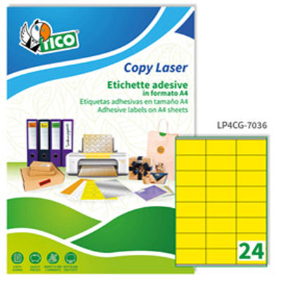 Immagine di Etichetta adesiva LP4C - permanente - 70x36 mm - 24 etichette per foglio - giallo opaco - Tico - conf. 70 fogli A4 [LP4CG-7036]