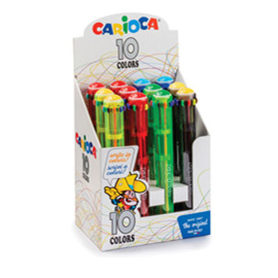 Immagine di Display 12 penne a sfera automatica - 10 colori colori fluo assortiti - Carioca [42761]