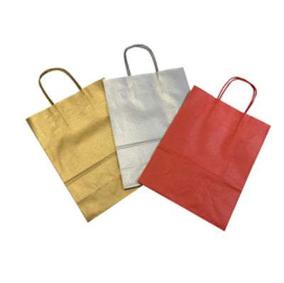 Immagine di Shopper in carta - maniglie cordino - colori assortiti natalizi - 22 x 10 x 29cm - conf. 25 shoppers [080005]