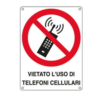 Immagine di Cartello segnalatore - 16,6x23,3 cm - VIETATO L'USO DI TELEFONI CELLULARI - alluminio - Cartelli Segnalatori [E623801W]