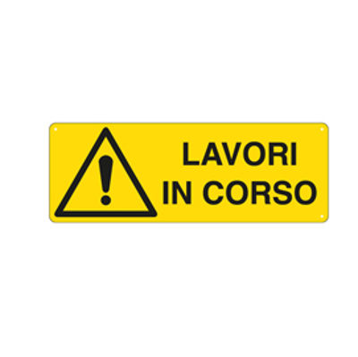 Immagine di Cartello segnalatore -  35x12,5 cm - LAVORI IN CORSO - alluminio - Cartelli Segnalatori [E1779K]