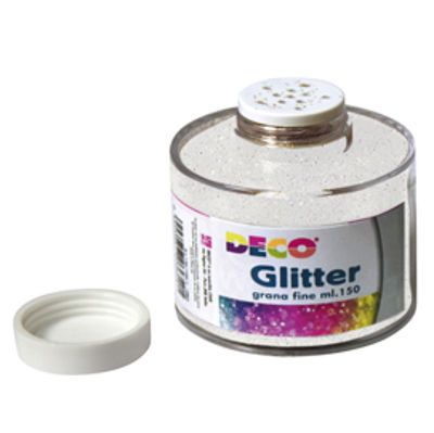 Immagine di Barattolo Glitter  - grana fine - 150ml -  bianco/iride - DECO [130/100/8]