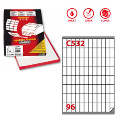 Immagine di Etichetta adesiva C532 - permanente - 16,3x35,4 mm - 96 etichette per foglio - bianco- Markin - scatola 100 fogli A4 [210C532]