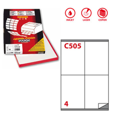 Immagine di Etichetta adesiva C505 - permanente - 105x140 mm - 4 etichette per foglio - bianco - Markin - scatola 100 fogli A4 [210C505]
