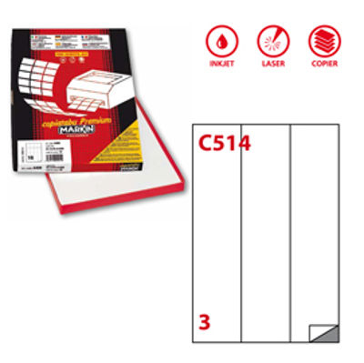 Immagine di Etichetta adesiva C514 - permanente - 70x297 mm - 3 etichette per foglio - bianco - Markin - scatola 100 fogli A4 [210C514]