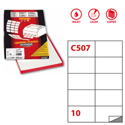 Immagine di Etichetta adesiva C507 - permanente - 105x59 mm - 10 etichette per foglio - bianco - Markin - scatola 100 fogli A4 [210C507]