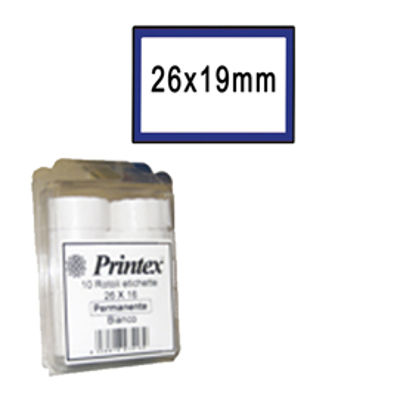 Immagine di Rotolo da 600 etichette per Printex Z 17 - 26x19 mm - adesivo removibile - bianco - cornice blu - Printex - pack 10 rotoli [B10/2619BRSTBB]