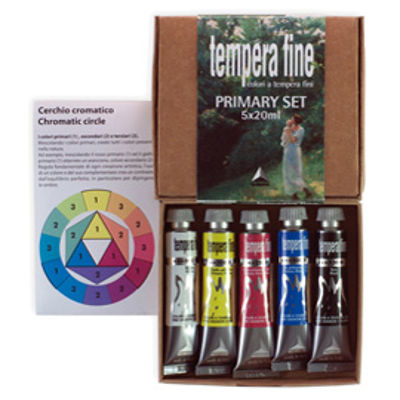 Immagine di Tempera fine Primary Set - 20 ml - colori primari (nero, bianco inclusi) - Maimeri - set 5 pezzi [M2598049]