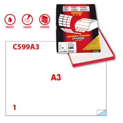 Immagine di Etichetta adesiva C599 - permanente - 420x297 mm - 1 etichetta per foglio - bianco - Markin - scatola 100 fogli A3 [214C599A3]