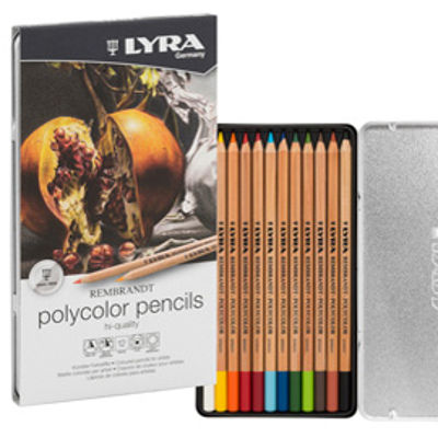 Immagine di Pastelli colorati Rembrandt Polycolor -  3,7 mm - colori assortiti - Lyra - astuccio in metallo 12 pezzi [L2001120]