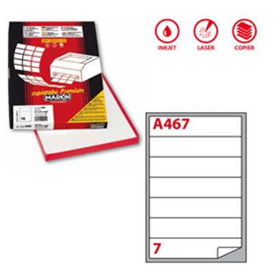Immagine di Etichetta adesiva A467 - permanente - 190x38 mm - 7 etichette per foglio - bianco - Markin - scatola 100 fogli A4 [210A467]