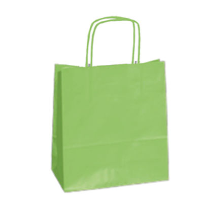 Immagine di Shopper in carta - maniglie cordino - 26 x 11 x 34,5cm - verde mela - conf. 25 sacchetti [037429]