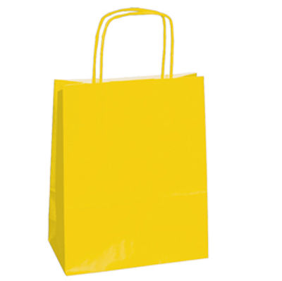 Immagine di Shopper in carta - maniglie cordino - 14 x 9 x 20cm - giallo - conf. 25 sacchetti [079801]