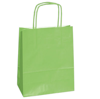 Immagine di Shopper in carta - maniglie cordino - 14 x 9 x 20cm - verde mela - conf. 25 sacchetti [079818]