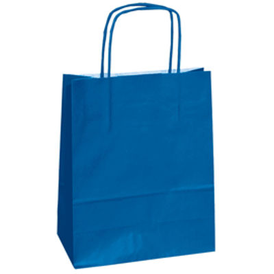 Immagine di Shopper in carta - maniglie cordino - 14 x 9 x 20cm - blu - conf. 25 sacchetti [079825]