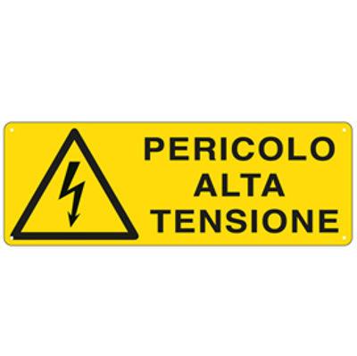 Immagine di Cartello segnalatore - 35x12,5 cm - PERICOLO ALTA TENSIONE - alluminio - Cartelli Segnalatori [E1734K]