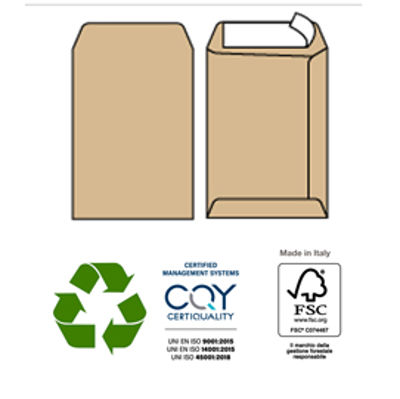Immagine di Busta sacco MULTI STRIP - avana - carta riciclata FSC  - strip adesivo - 230 x 330 mm - 100 gr - Pigna - conf. 500 pezzi [065512533]