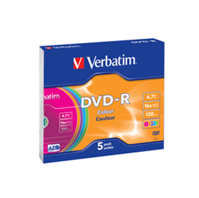 Immagine di Verbatim - Scatola 5 DVD-R - slim Case - serigrafato colorato - 43557 - 4,7GB [43557]