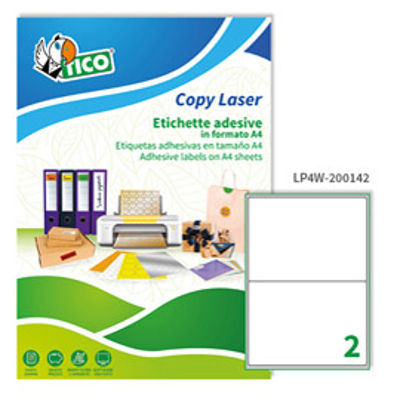 Immagine di Etichetta adesiva LP4W - permanente - 200x142 mm - 2 etichette per foglio - bianco - Tico - conf. 100 fogli A4 [LP4W-200142]