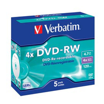 Immagine di Verbatim - Scatola 5 DVD-RW - Jewel Case - serigrafato - 43285 - 4,7GB [43285]