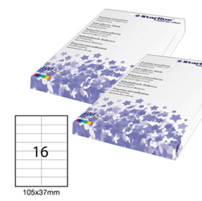 Immagine di Etichetta adesiva - permanente - 105x37 mm - 16 etichette per foglio - bianco - Starline - conf. 100 fogli A4 [STL3028]