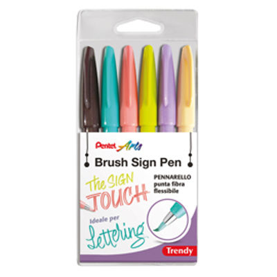 Immagine di Pennarello Brush Trendy Sign Pen - colori assortiti - Pentel - conf. 6 pezzi [0022407]