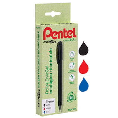 Immagine di Roller Energel Recycology 96 - punta 0,7 mm - nero/rosso/blu - Pentel - conf. 3 pezzi [0022418]