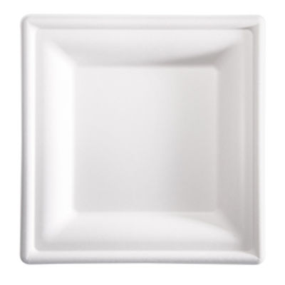 Immagine di Piatto quadrato monouso - 20 x 20 cm - canna da zucchero - bianco - Signor Bio - conf. 50 pezzi [BPS002BIO50B]