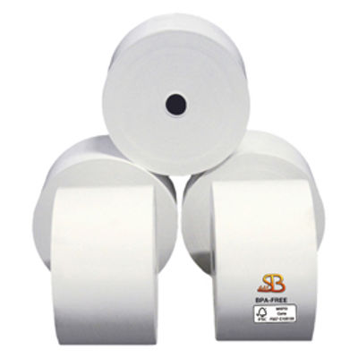 Immagine di Rotolo per distributori self service - 59,5 mm x 120 m - diametro esterno 95 mm - anima 12 mm - 55 gr - carta termica BPA free - Sabacart [3124059120G]